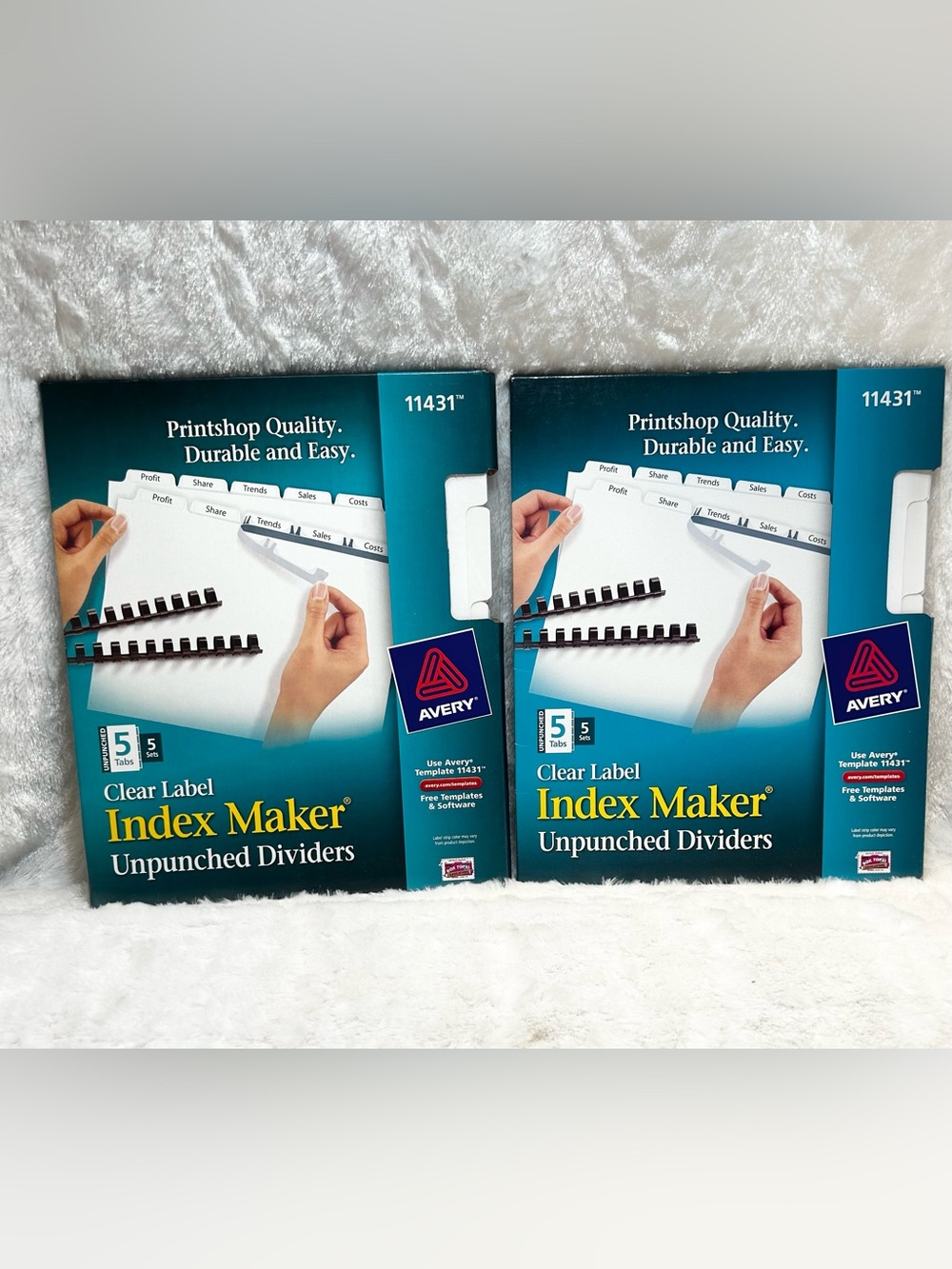 LOT of 2 Avery 11431 Clear Label Index Maker Unpunched Dividers 5-Tab Ltr 5 Sets